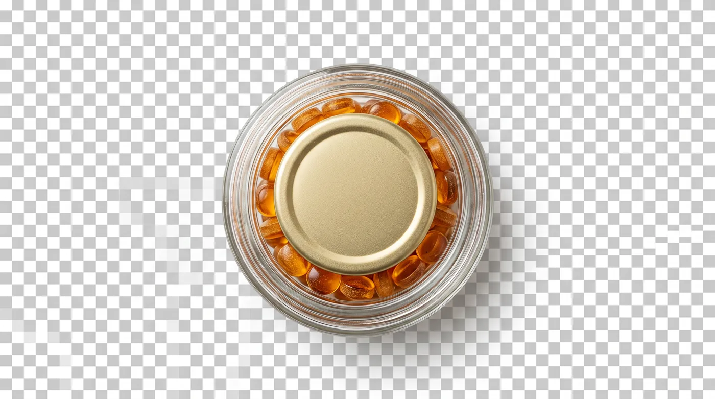 Majhen steklen kozarec tablet vitamina B12 na mehkem kremnem ozadju